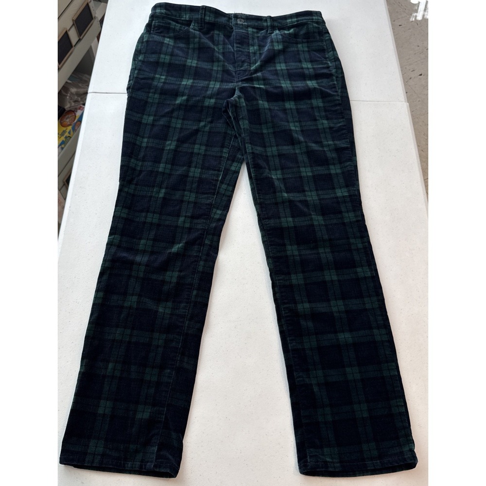 Talbots Sz 12 | Velveteen Straight Leg Tartan Plaid Ankle Pants Black Green - Picture 2 of 16